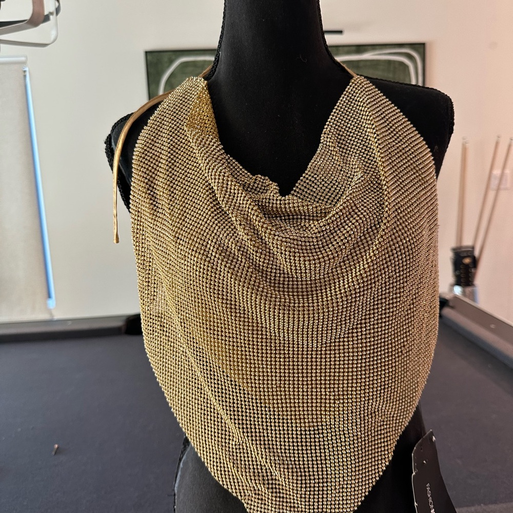 Fashion Nova Shimmering Gold Mesh Wrap